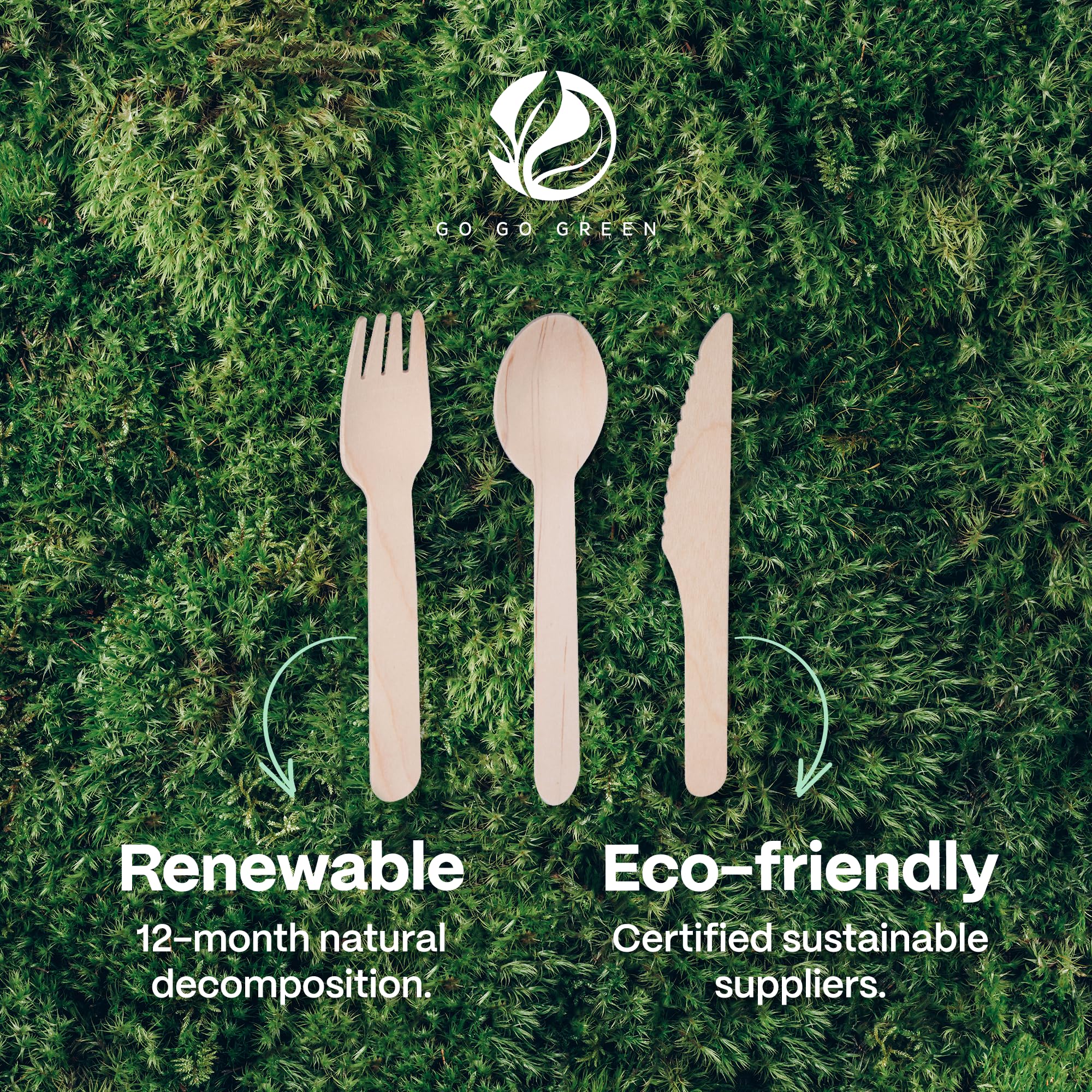 GO GO GREEN styled table setting with wooden cutlery emphasizing eco-friendly event appeal