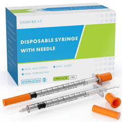 GODCREAT jeringa U-100 frontal mostrando diseño y escalas claras para medición precisa