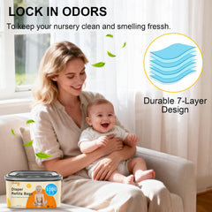 Godyoy bolsa instalada en Diaper Genie demostrando ajuste seguro