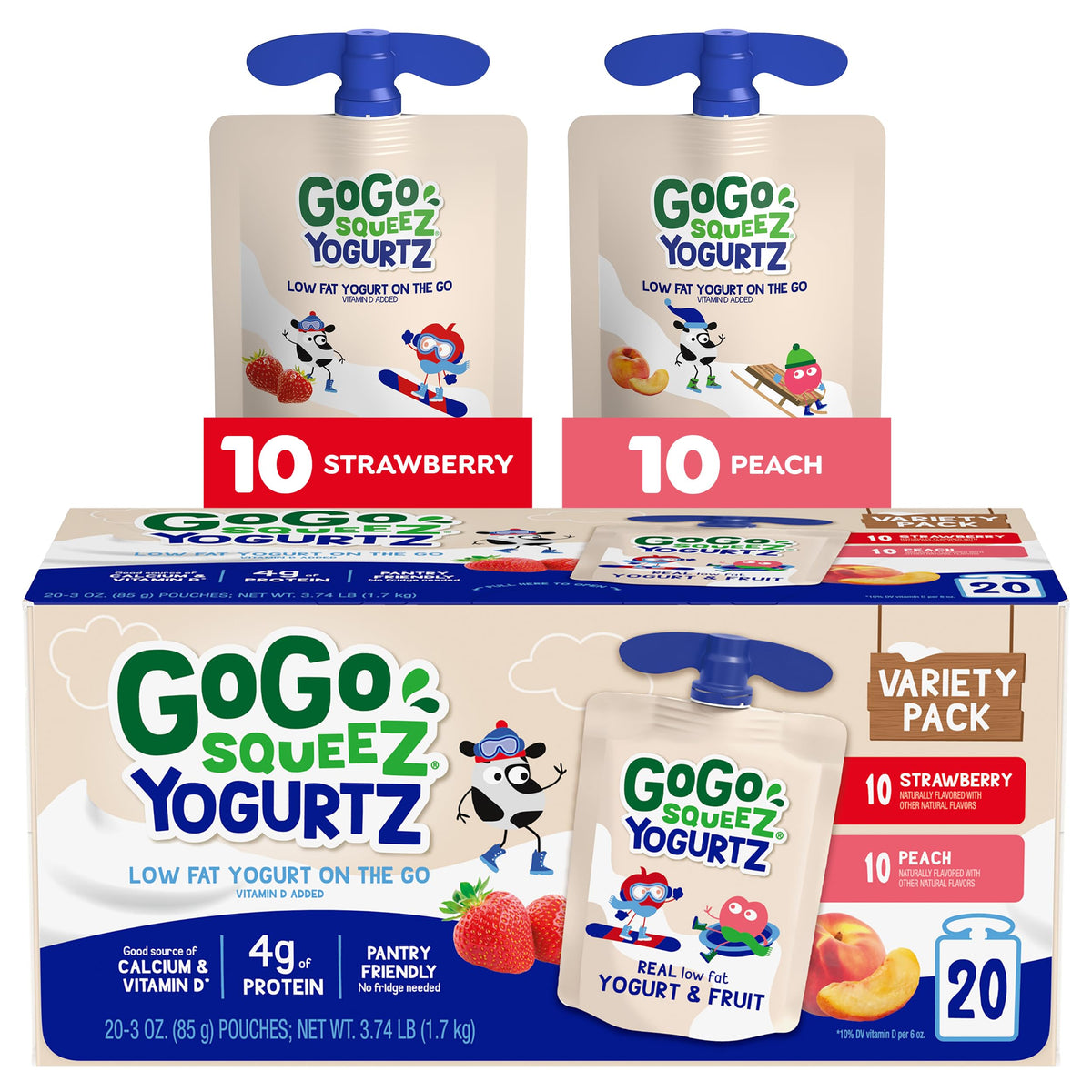 GoGo SqueeZ empaque frontal mostrando pack variedad y conveniencia