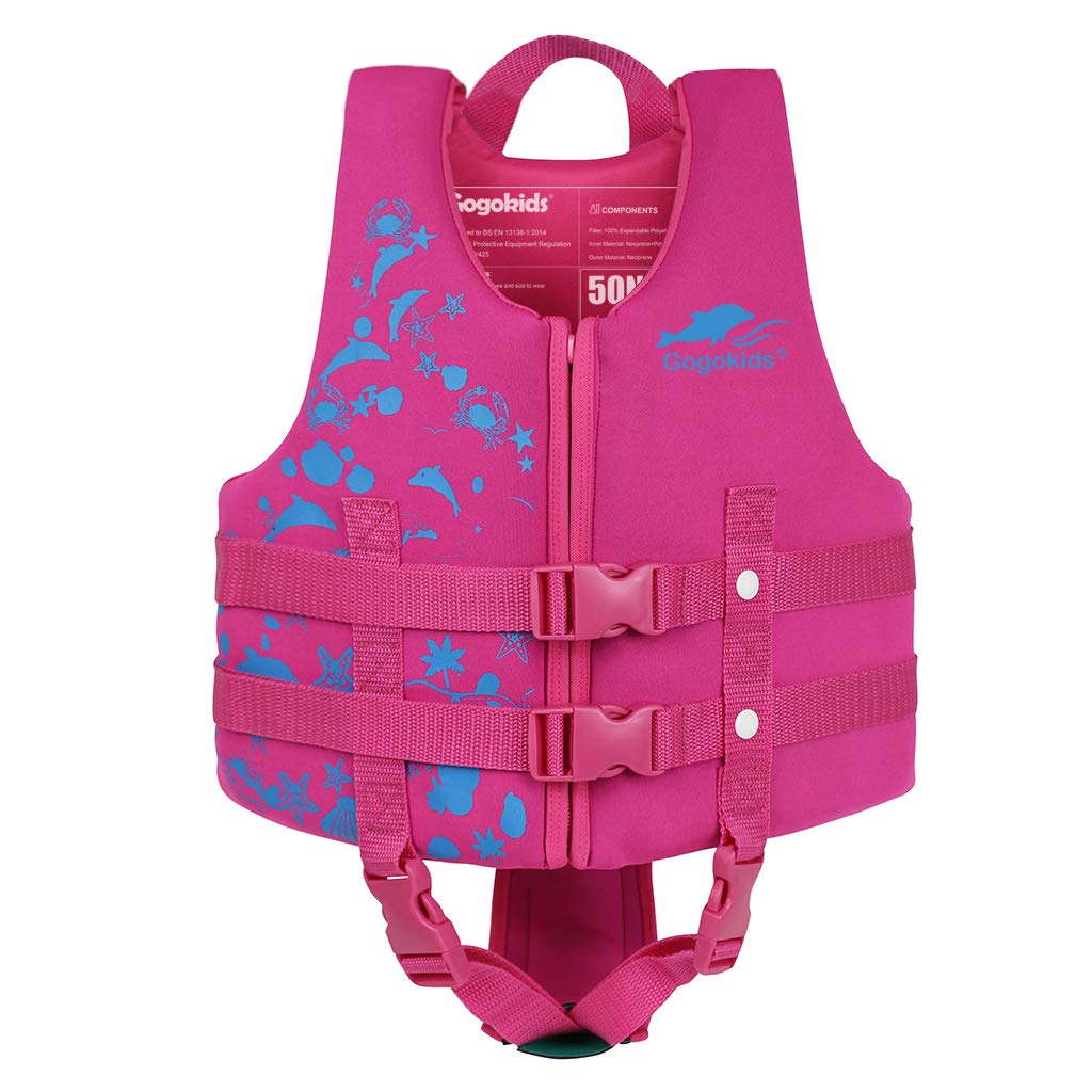 Gogokids chaleco frontal mostrando cierre y hebillas, seguridad rápida