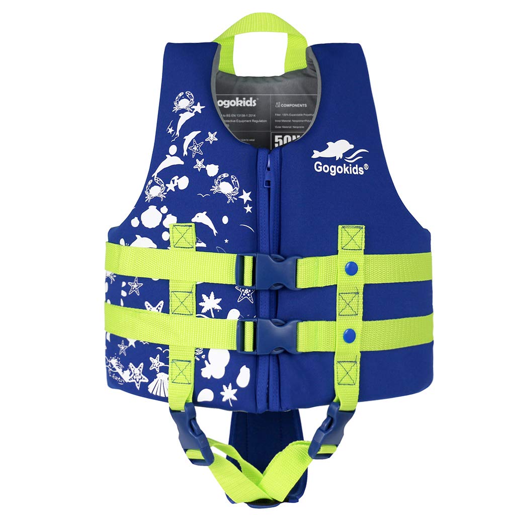 Gogokids front view of vest showing comfortable fit and bright design benefits safety