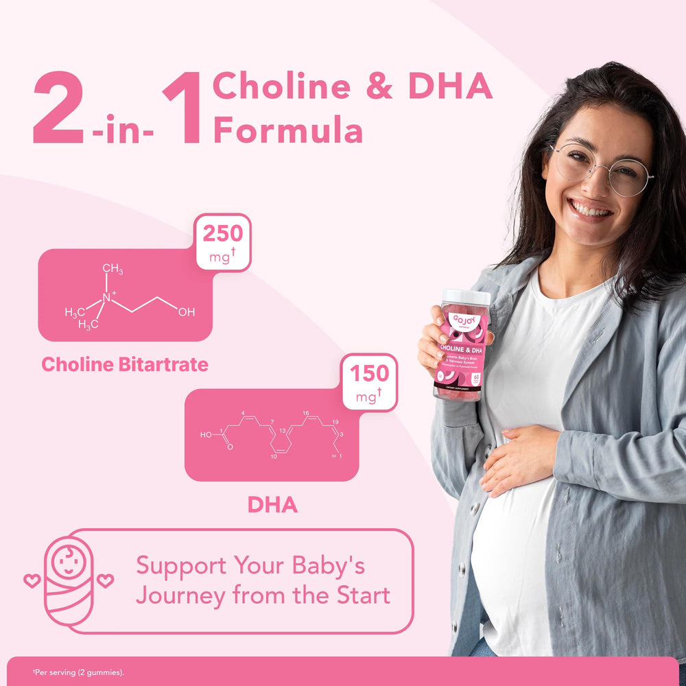 GOJOY NATURALS ilustración de colina y DHA, nutrientes clave y origen vegano