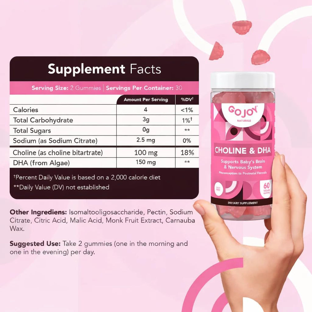 GOJOY NATURALS mujer embarazada tomando gomita, apoyo convenientemente diario