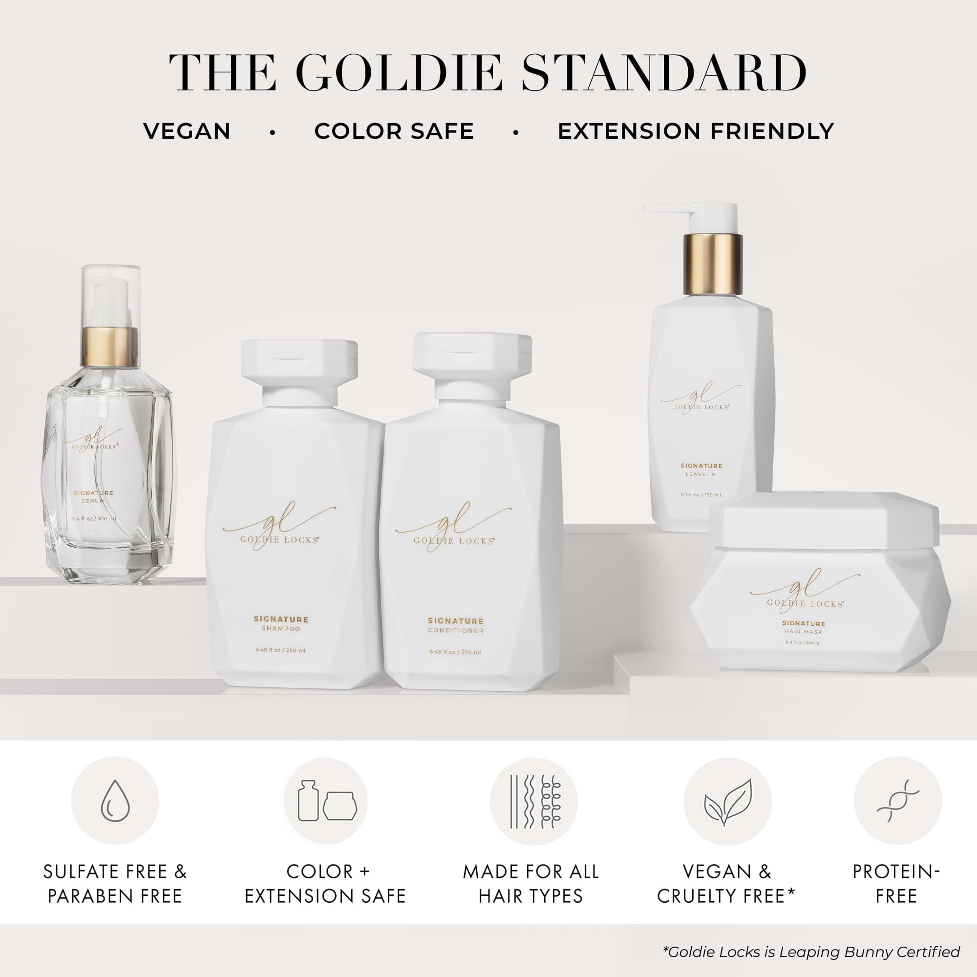 Goldie Locks tamaño 8.45 fl oz comparado con una mano para escala