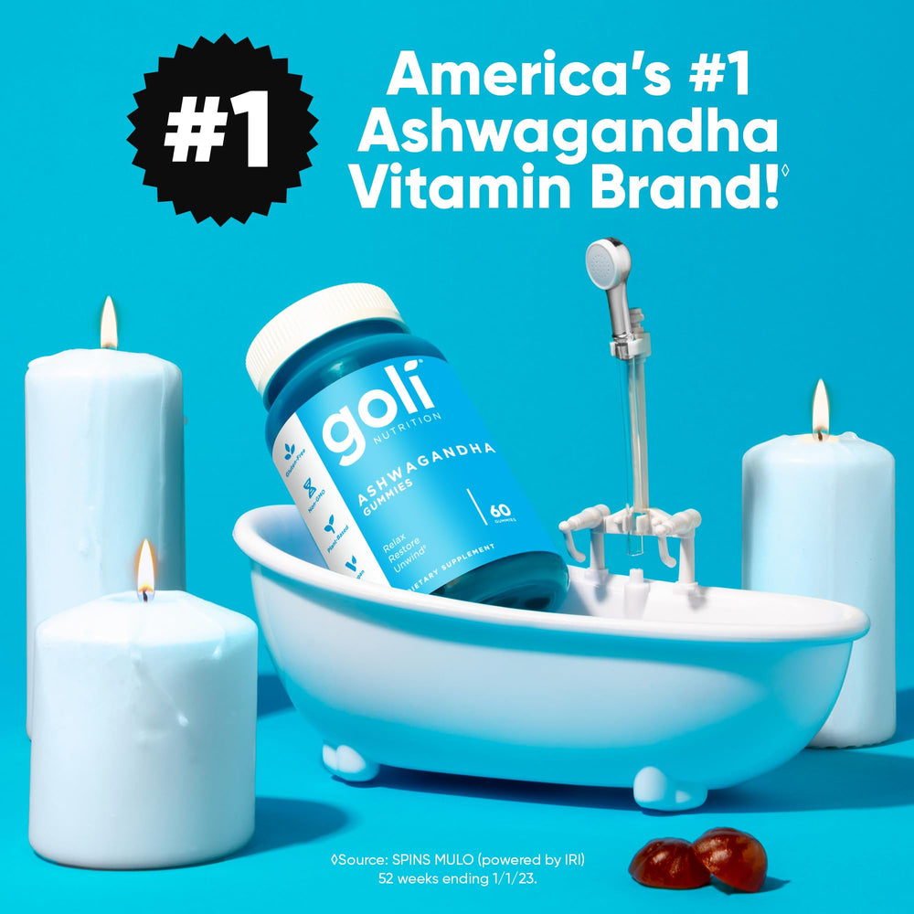 Goli open bottle top view showing vegan gummies for easy daily use