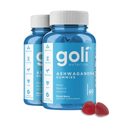 Goli front packaging showing mixed berry two-bottle pack and convenience