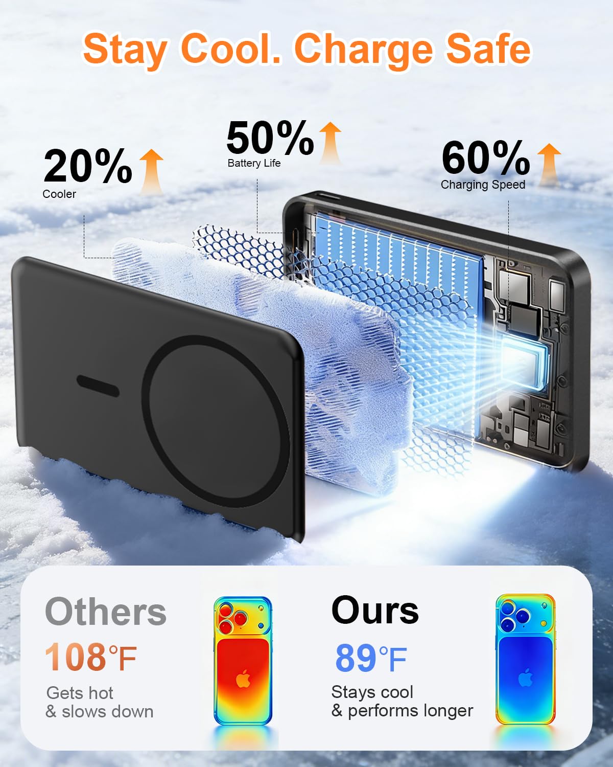 golioklsy power bank magnético cargando un iPhone mientras se usa sin bloquear cámara