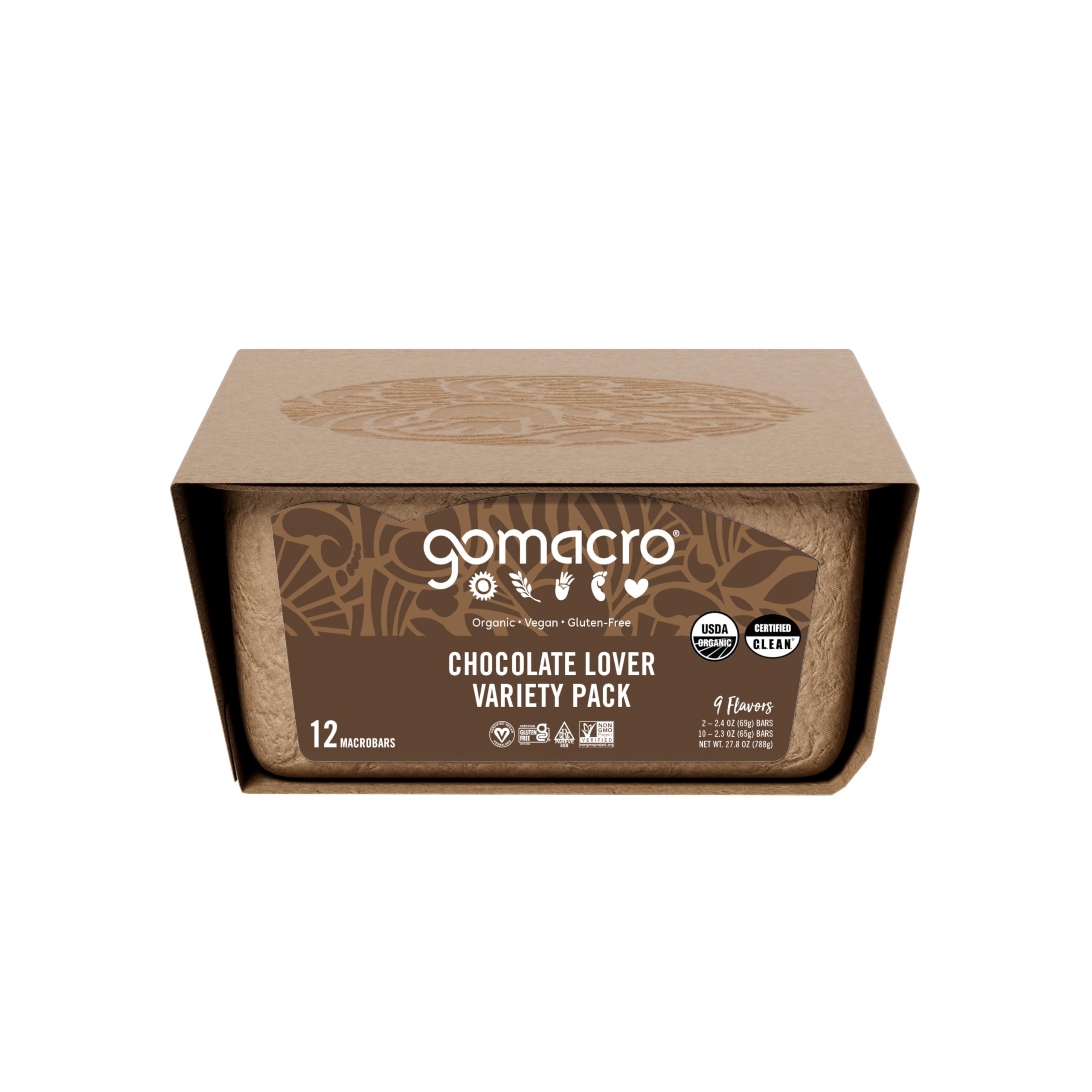 GoMacro etiqueta con certificaciones orgánico y vegano, confianza clara