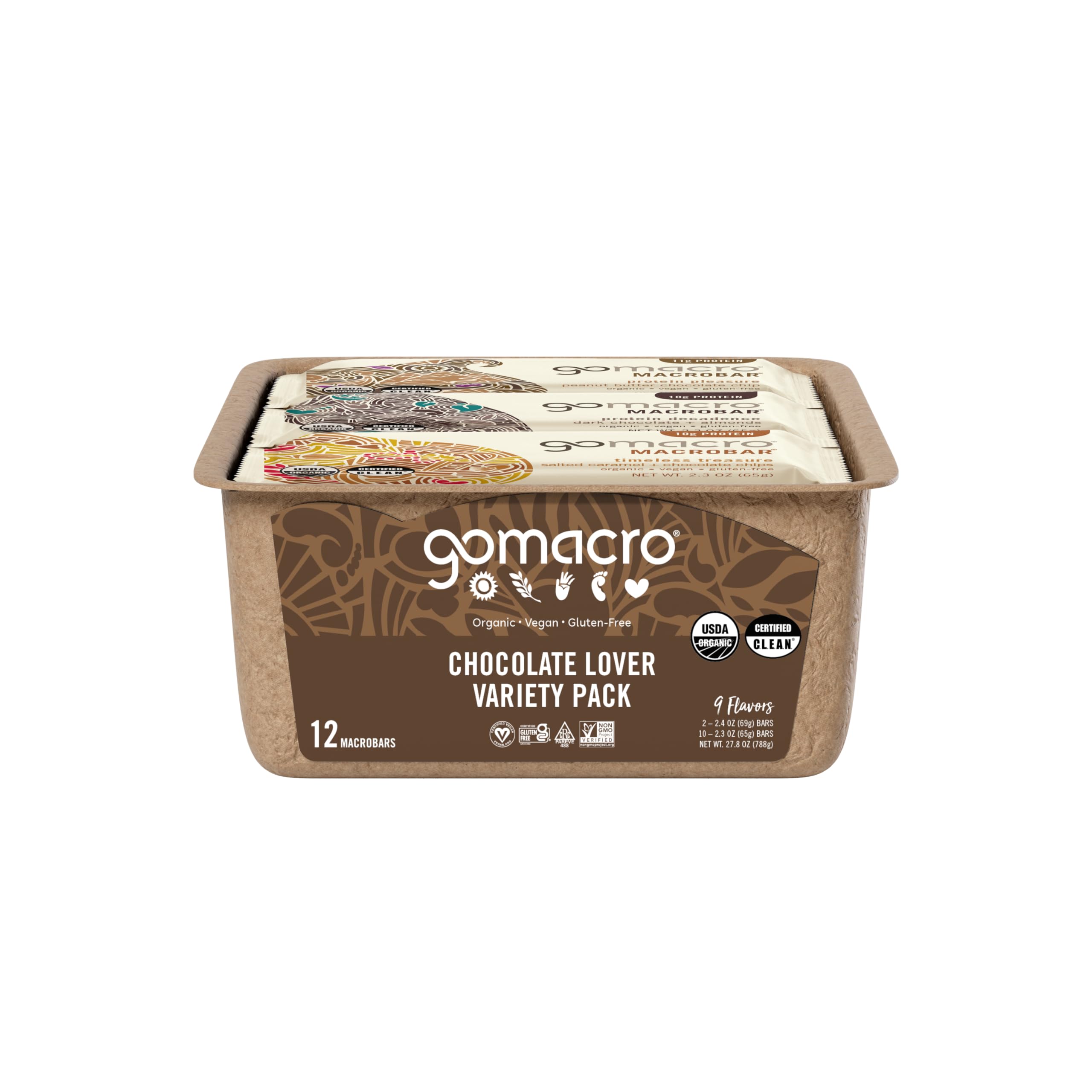 GoMacro ingredientes (almendras, avena, coco) indicando calidad orgánica
