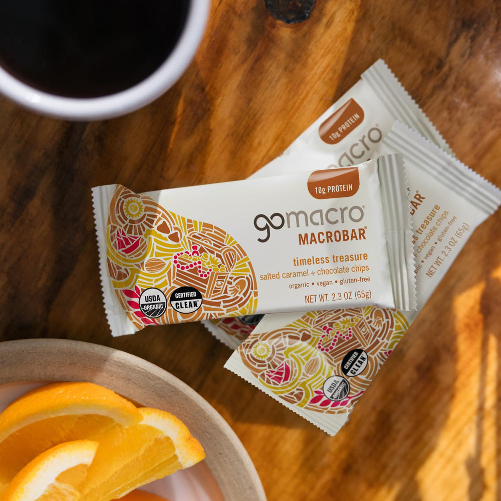 GoMacro ingredients label showing organic protein blend and clean-sourced components