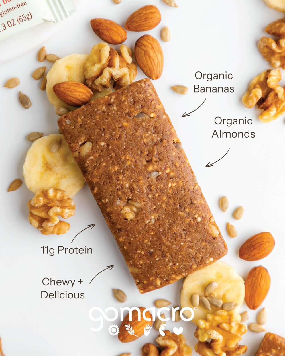 Hand holding GoMacro MacroBar to show 2.3 oz size and easy portability