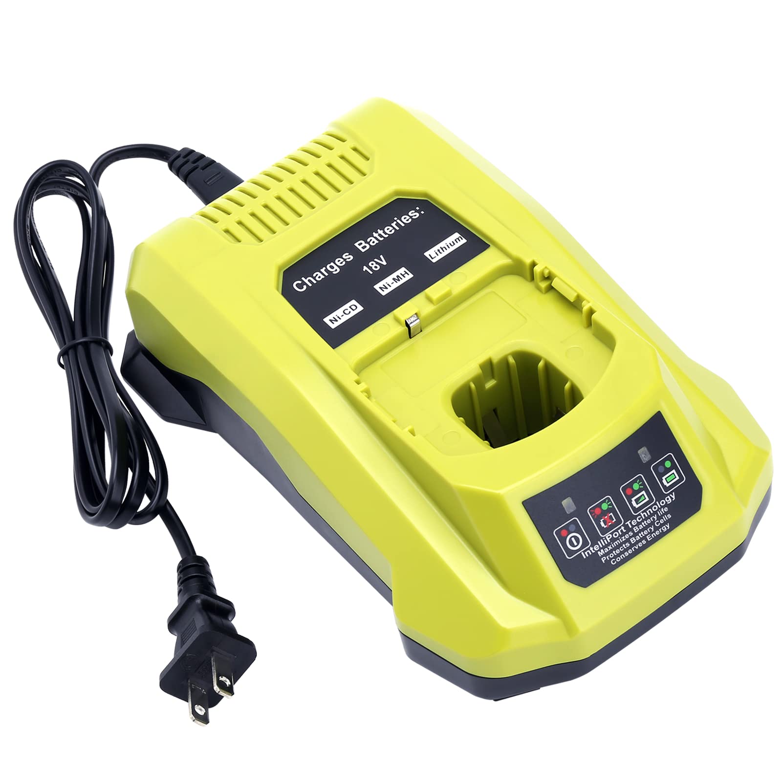 Gonocop cargador frontal mostrando ranura de batería y compatibilidad clara