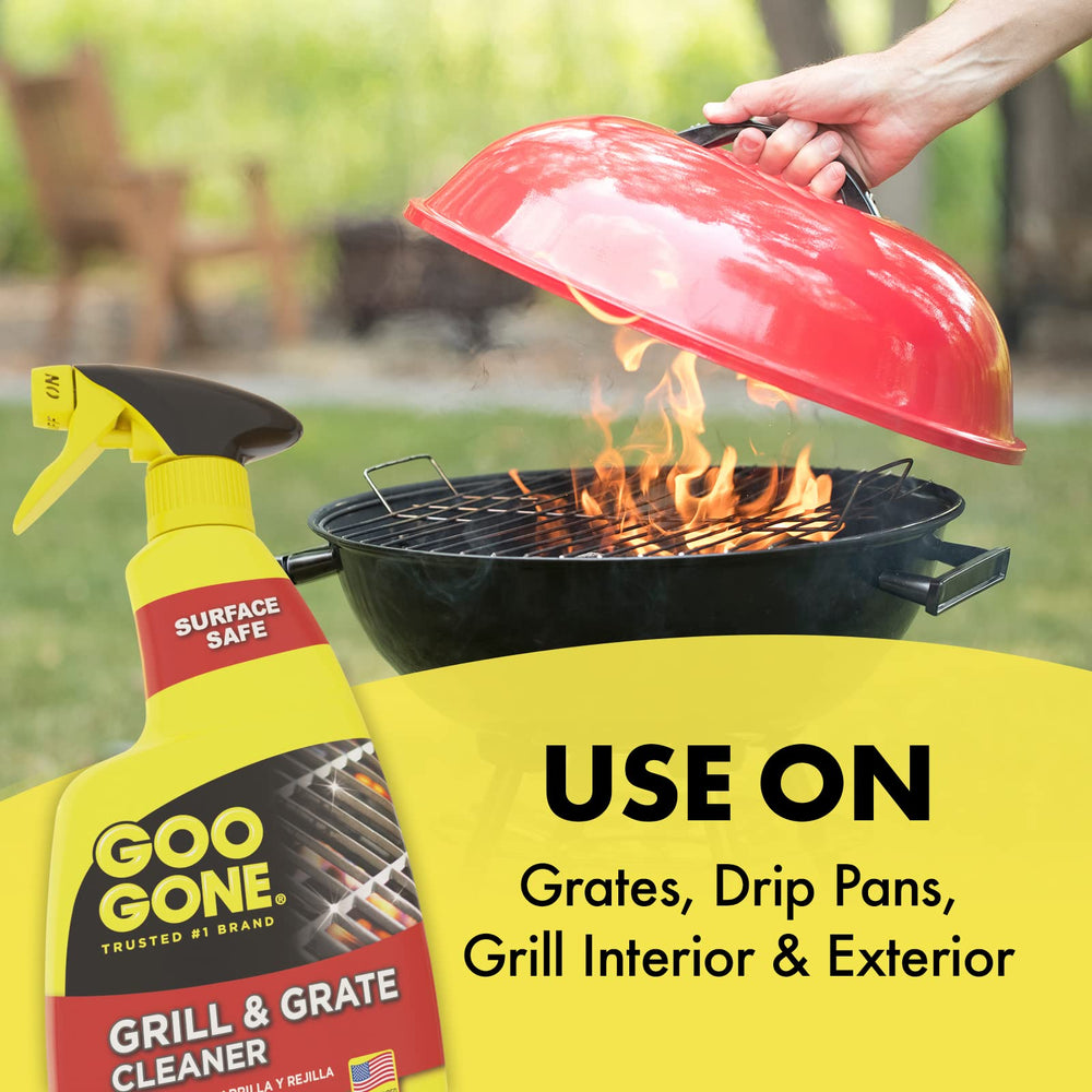 Goo Gone etiqueta visible con instrucciones y lista de superficies seguras