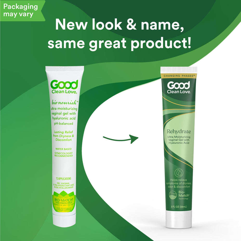Good Clean Love ingredients label close-up showing hyaluronic acid and pH-balanced info