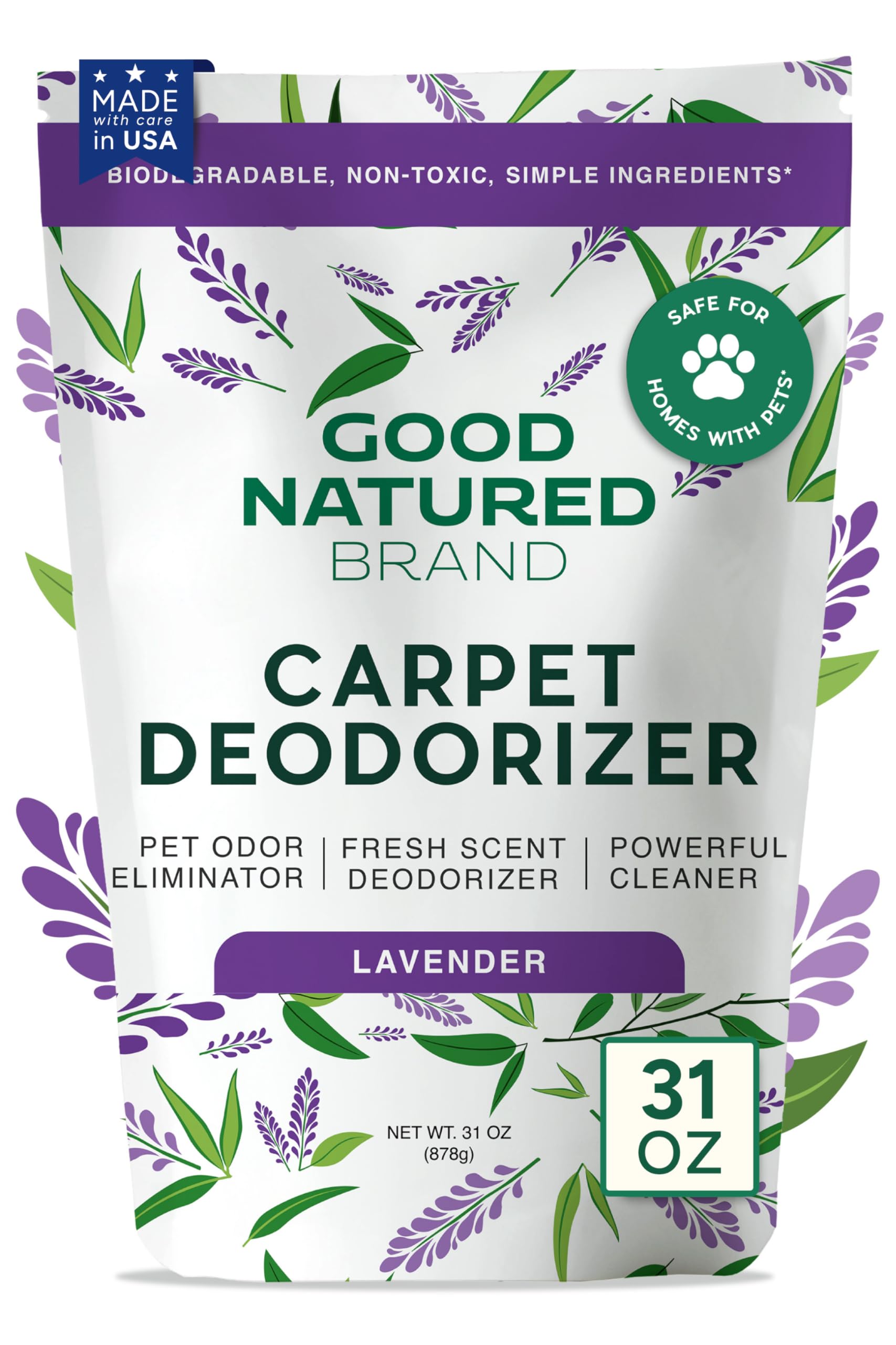 Good Natured Brand front packaging shows 31 oz tub and lavender benefit