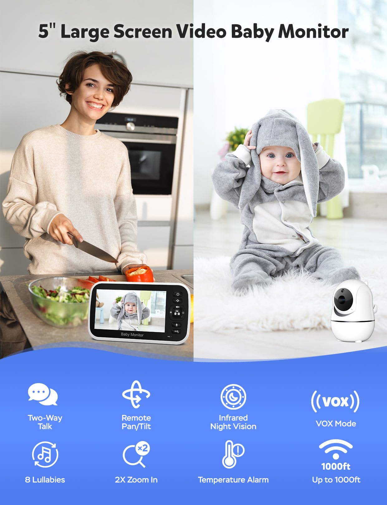 GoodBaby cámara motorizada detalle que muestra paneo y tilt para cobertura