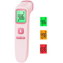 GoodBaby vista frontal del termómetro rosa que destaca su diseño ergonómico