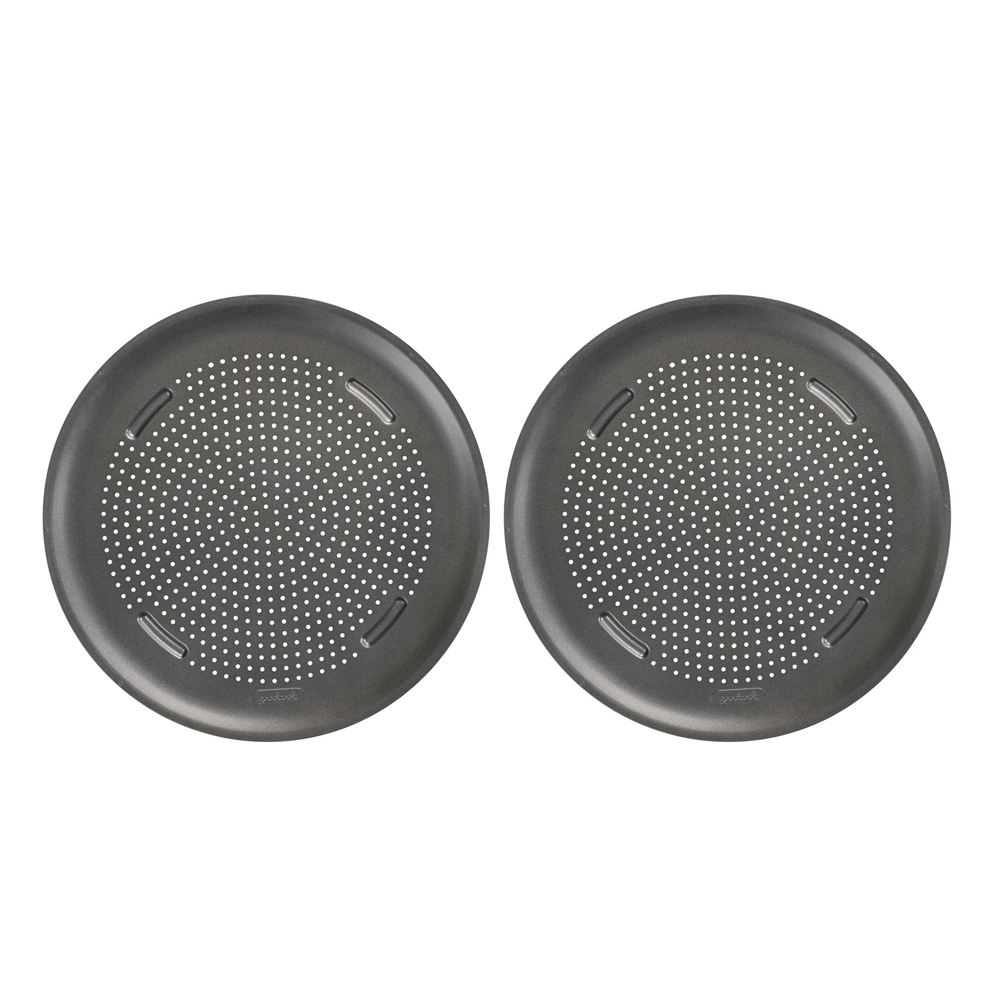 GoodCook bandeja frontal mostrando la superficie amplia y cortes uniformes, útil para pizzas familiares