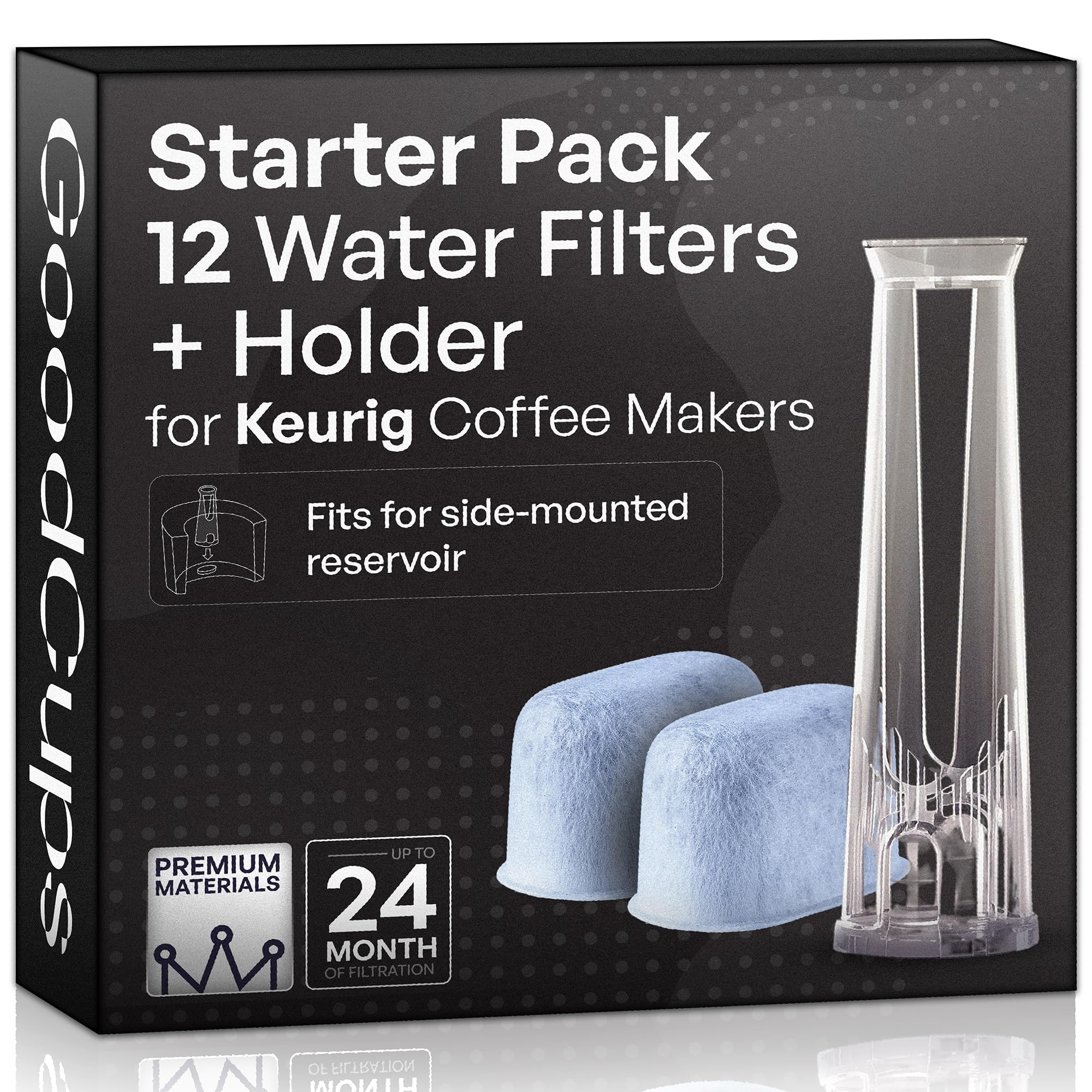 GoodCups embalaje frontal con kit completo y 12 filtros beneficios limpieza