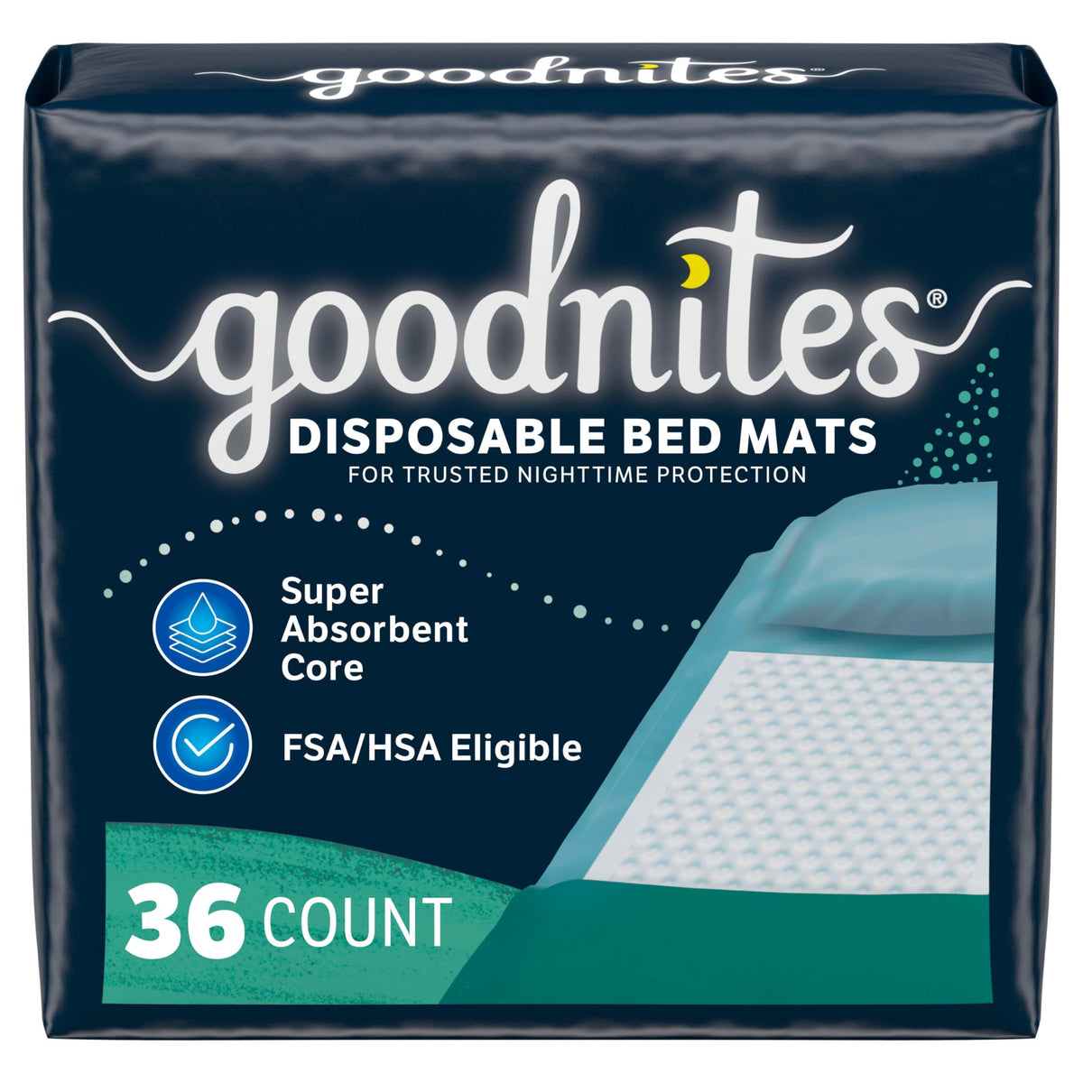 GoodNites frente del empaque mostrando cantidad y tamaño para compra clara