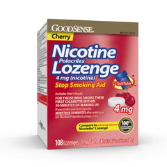 GoodSense front packaging showing 108-count Cherry lozenges for quitting smoking