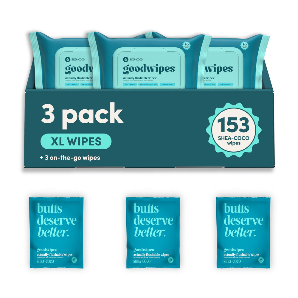 goodwipes paquete frontal Shea-Coco mostrando cantidad y diseño
