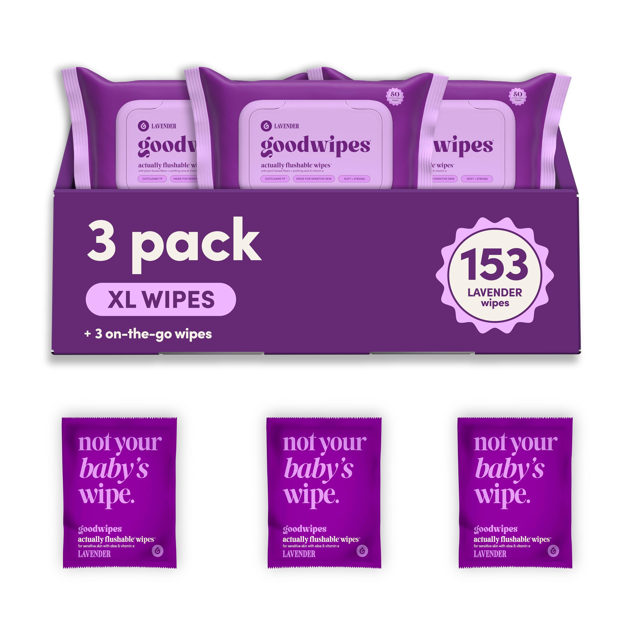 goodwipes empaque frontal con aroma lavanda mostrando cantidad y diseño