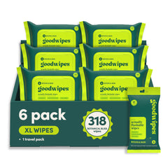 goodwipes paquete frontal mostrando 6 envases, higiene práctica