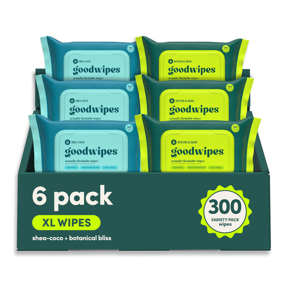 goodwipes paquete frontal grande que muestra conteo y variedad para higiene eficiente