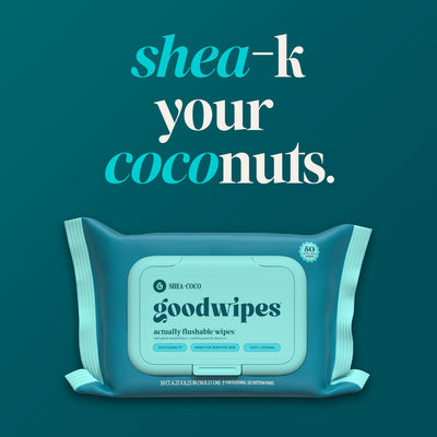 goodwipes next to toilet paper roll showing larger wipe size advantage