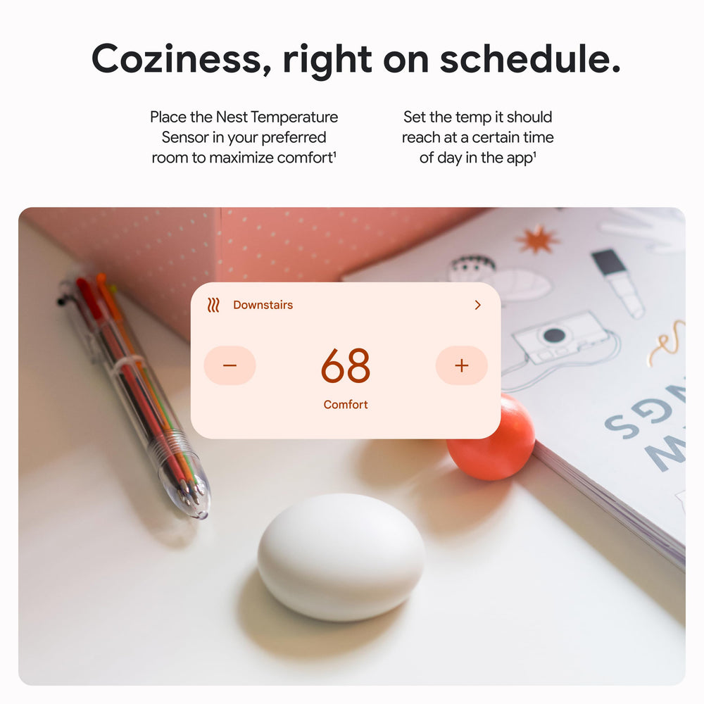 Google Nest sensor en uso en dormitorio midiendo la temperatura para mayor confort