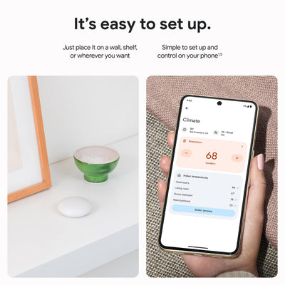 Google Nest Temperature Sensor con app Google Home control remoto y ajustes por habitación