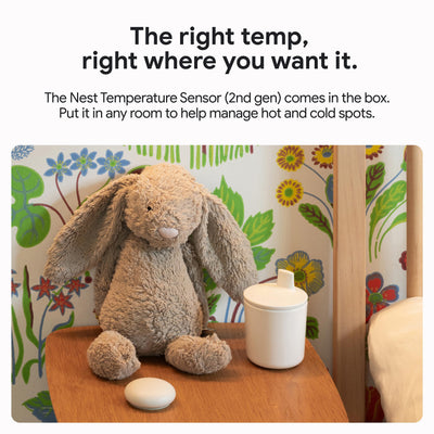 Google Nest temperature sensor closeup highlighting compact sensor for accurate room readings