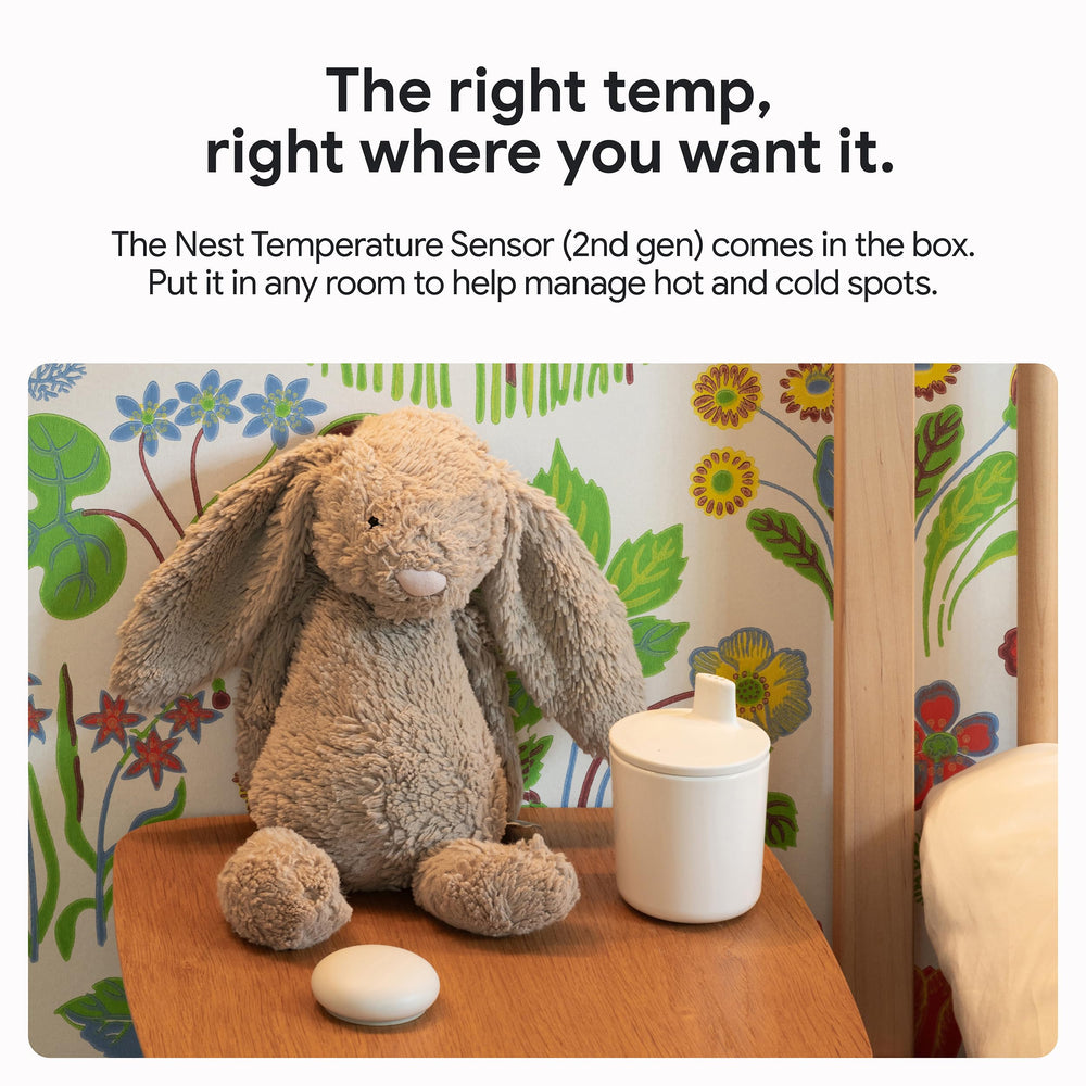 Google Nest temperature sensor closeup highlighting compact sensor for accurate room readings