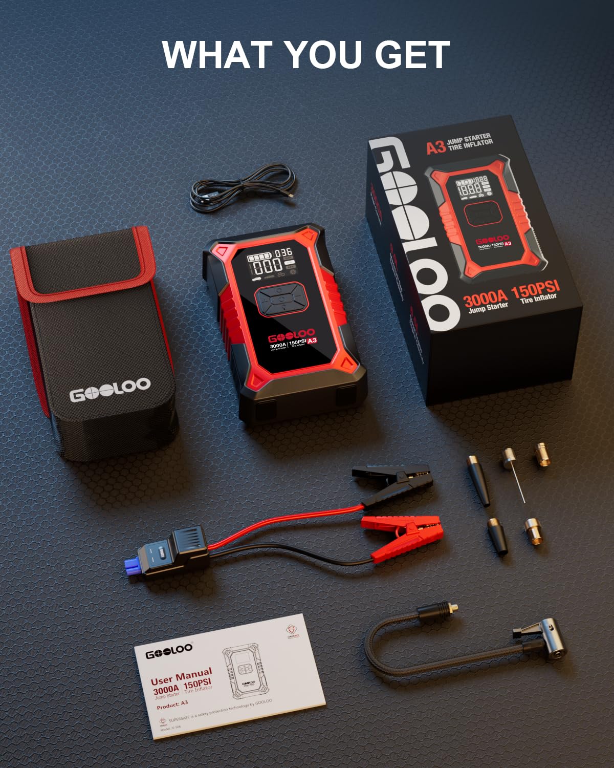 GOOLOO A3 kit completo en maletín con accesorios, listo para emergencias