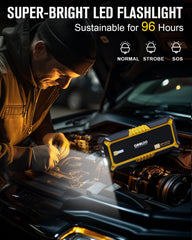 GOOLOO built-in LED flashlight illuminating roadside scene, helps nighttime emergencies
