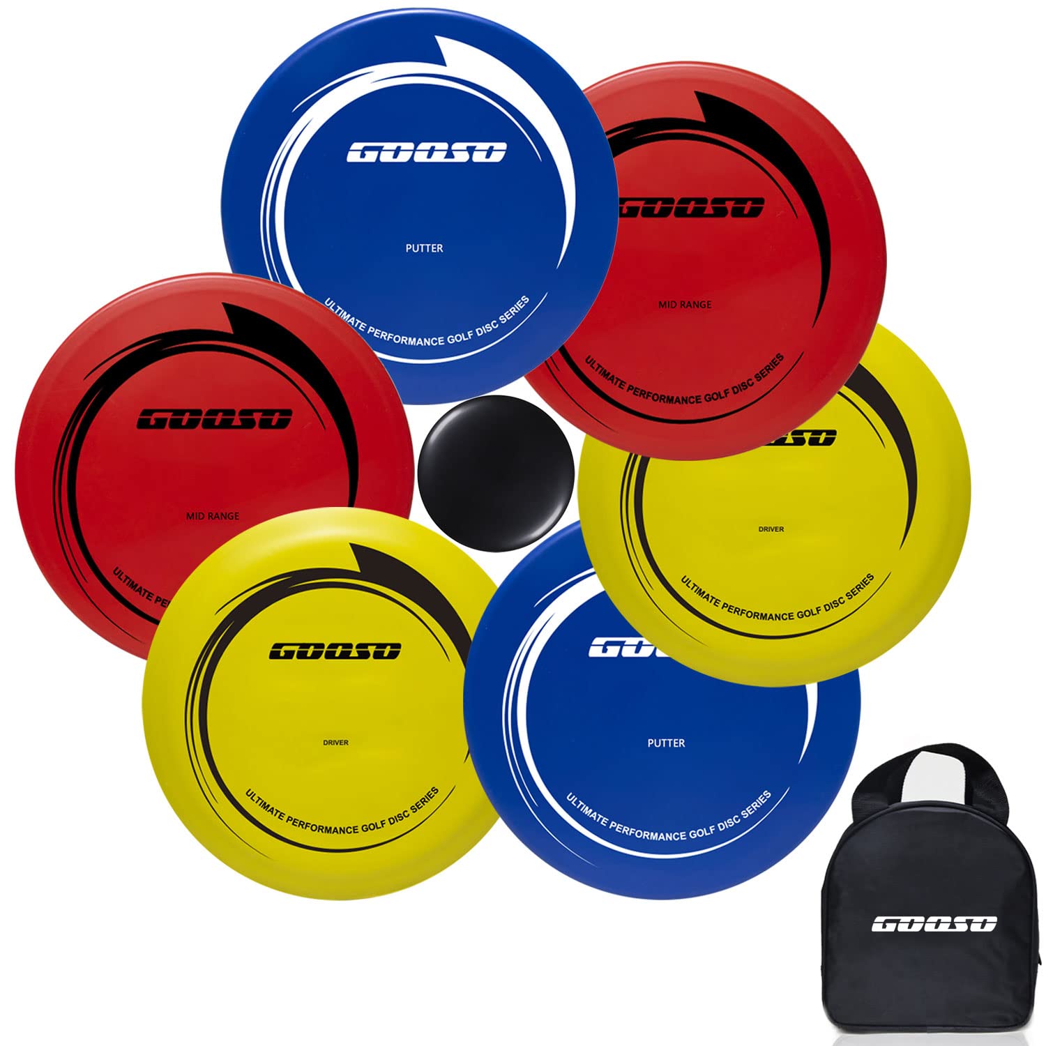 GOOSO set frontal mostrando los seis discos y la bolsa, ideal para empezar