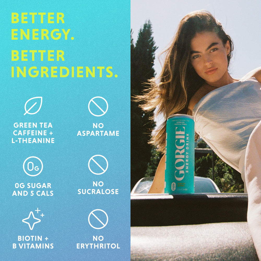 GORGIE label detail showing ingredients and B vitamin benefits for cleaner energy