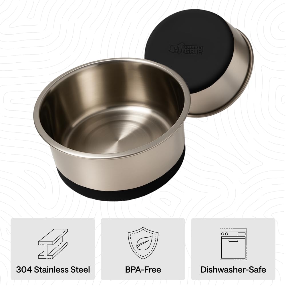 GORILLA GRIP etiqueta del bol indicando acero 304 y seguridad alimentaria