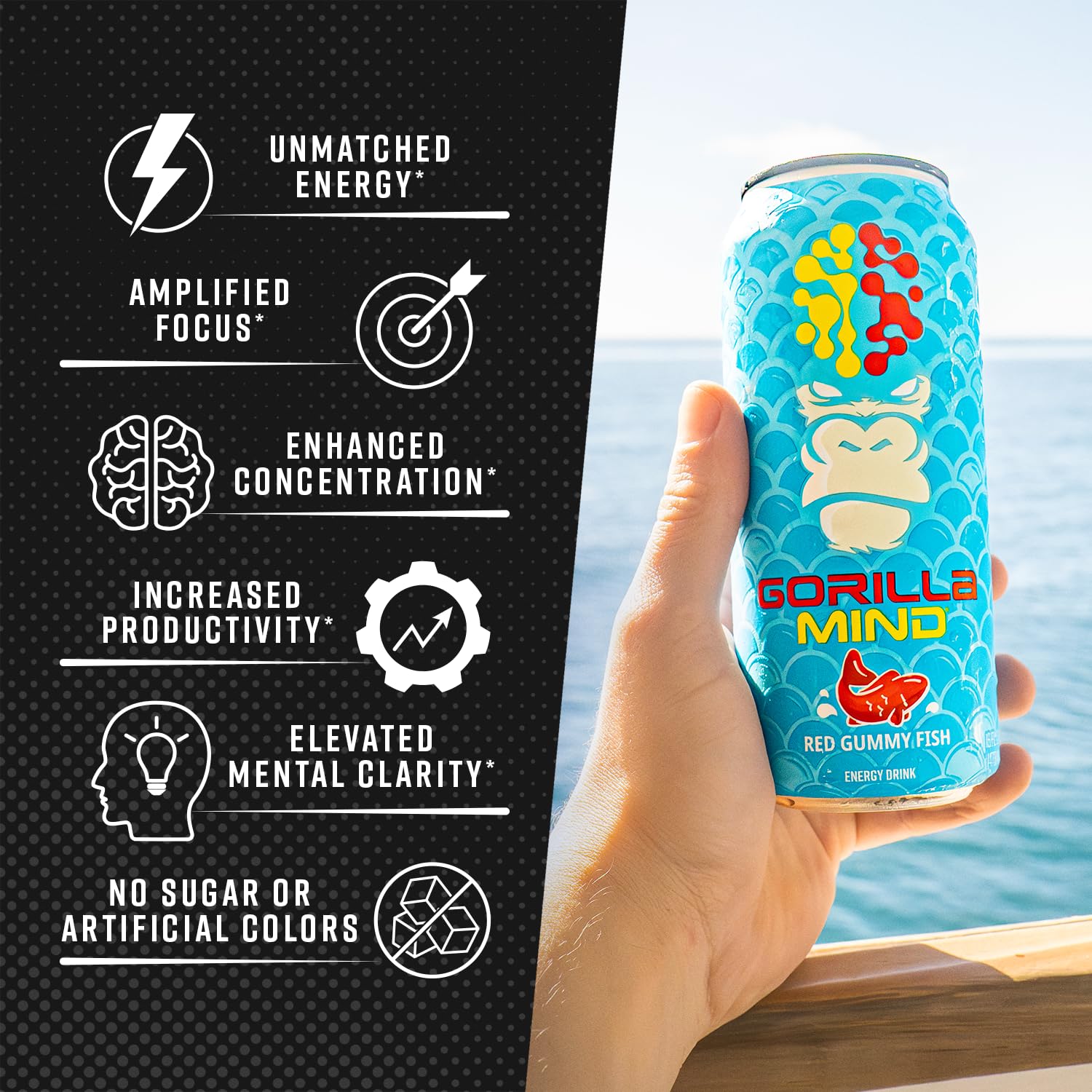 Gorilla Mind energy on a work desk showing focus-friendly beverage during tasks