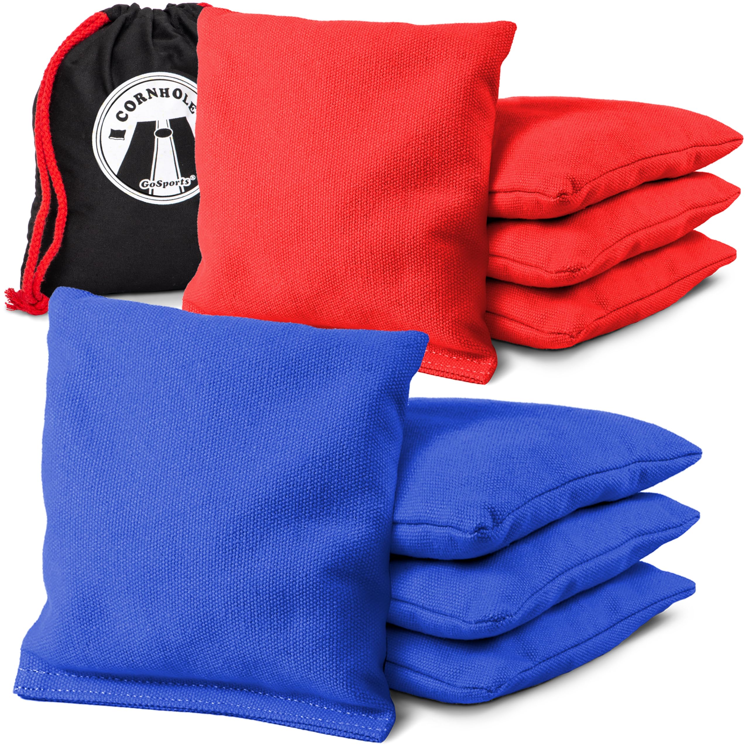 GoSports vista frontal del set de bolsas rojo y azul con buena presentación