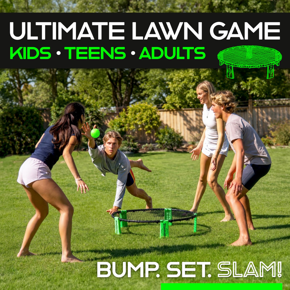GoSports Slammo target and three balls on sand showing ready-to-play convenience