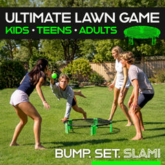 GoSports Slammo target and three balls on sand showing ready-to-play convenience