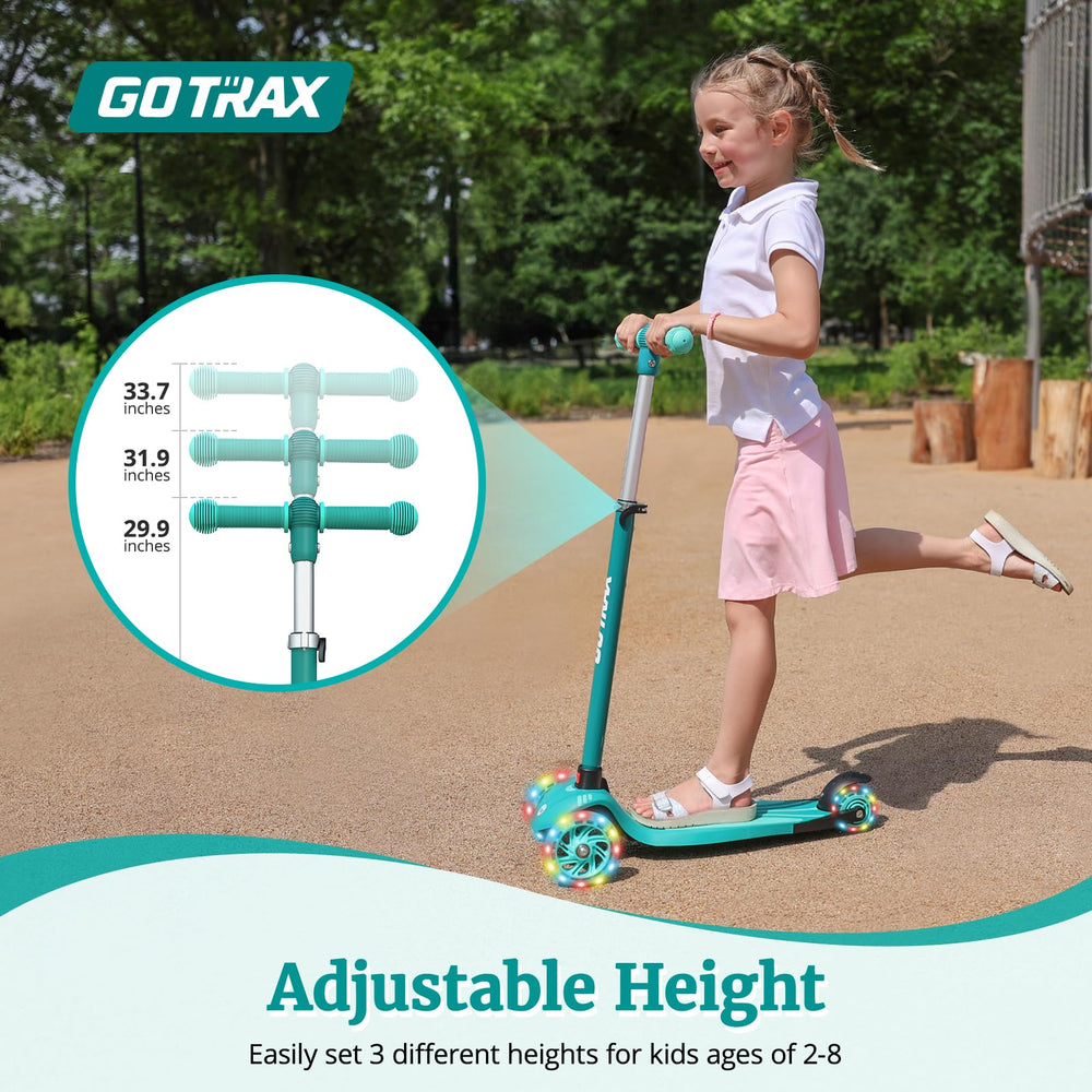 Gotrax KS1 close-up of glowing LED wheels improving visibility and fun