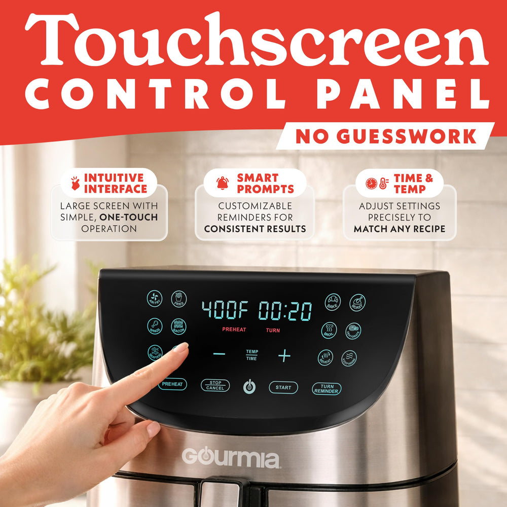 Gourmia digital display with presets showing simple one-touch convenience