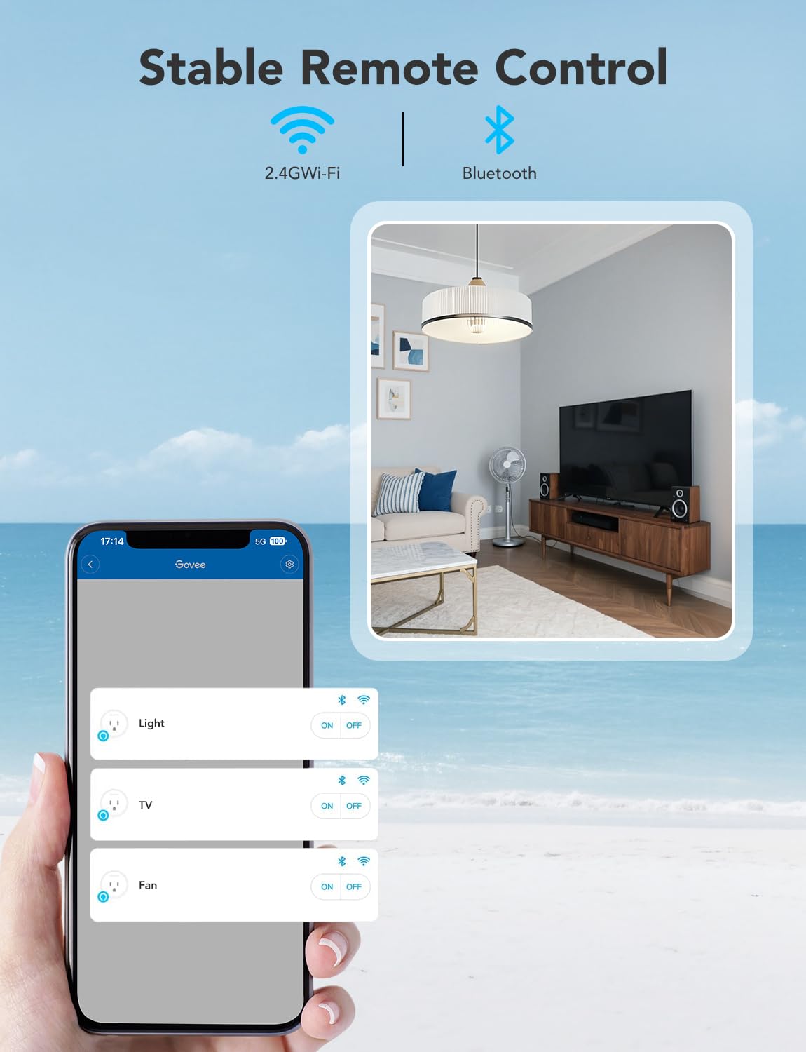 Govee comparación tamaño en mano que ilustra su diseño compacto y ahorro de espacio
