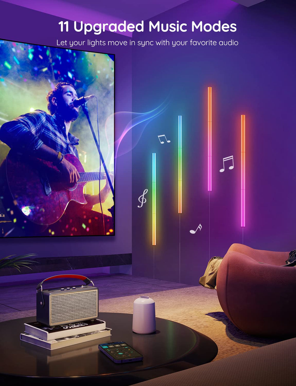 Govee Glide mounted on a living room wall adding ambient gaming mood