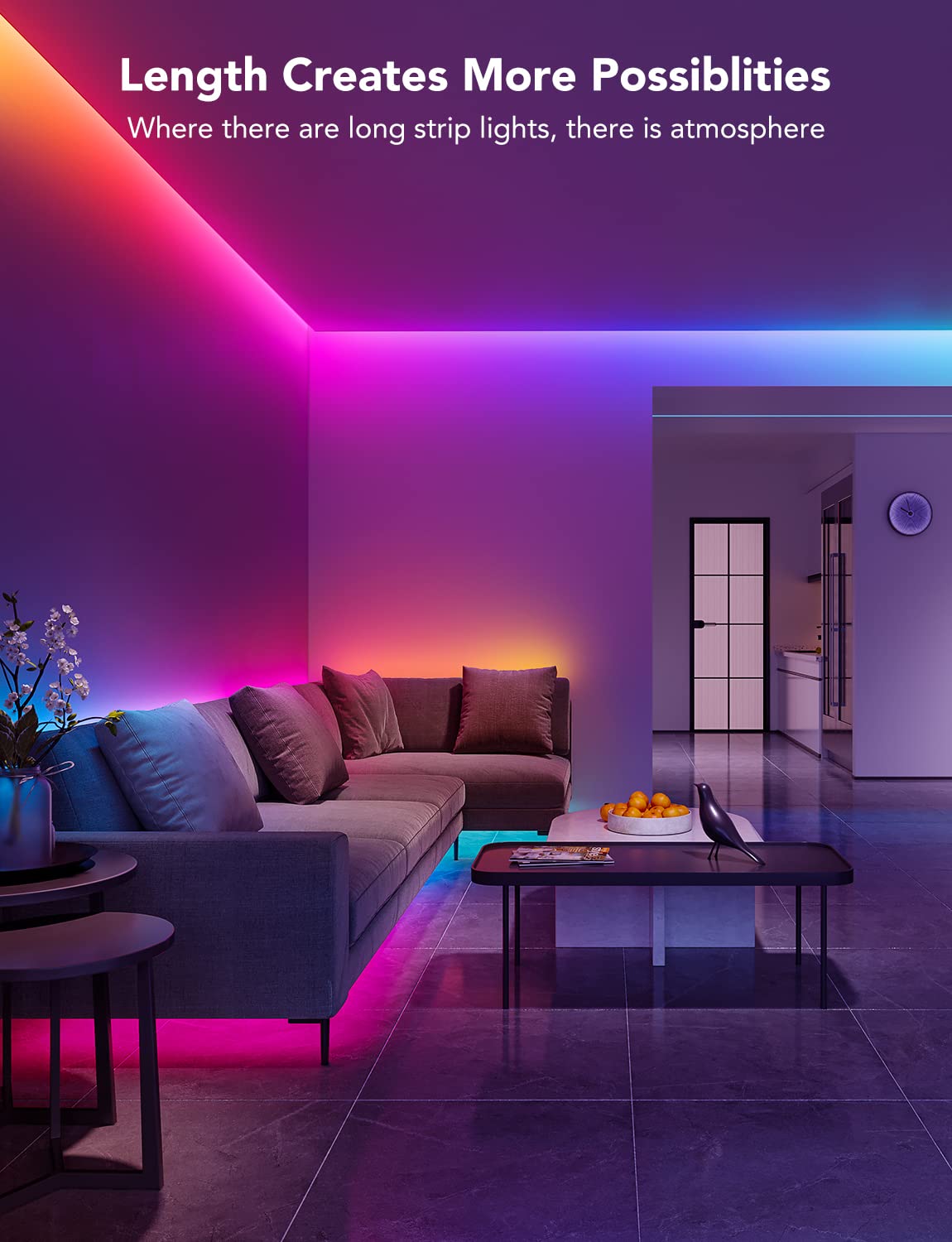 Govee tira LED instalada en pared para ambientar habitación