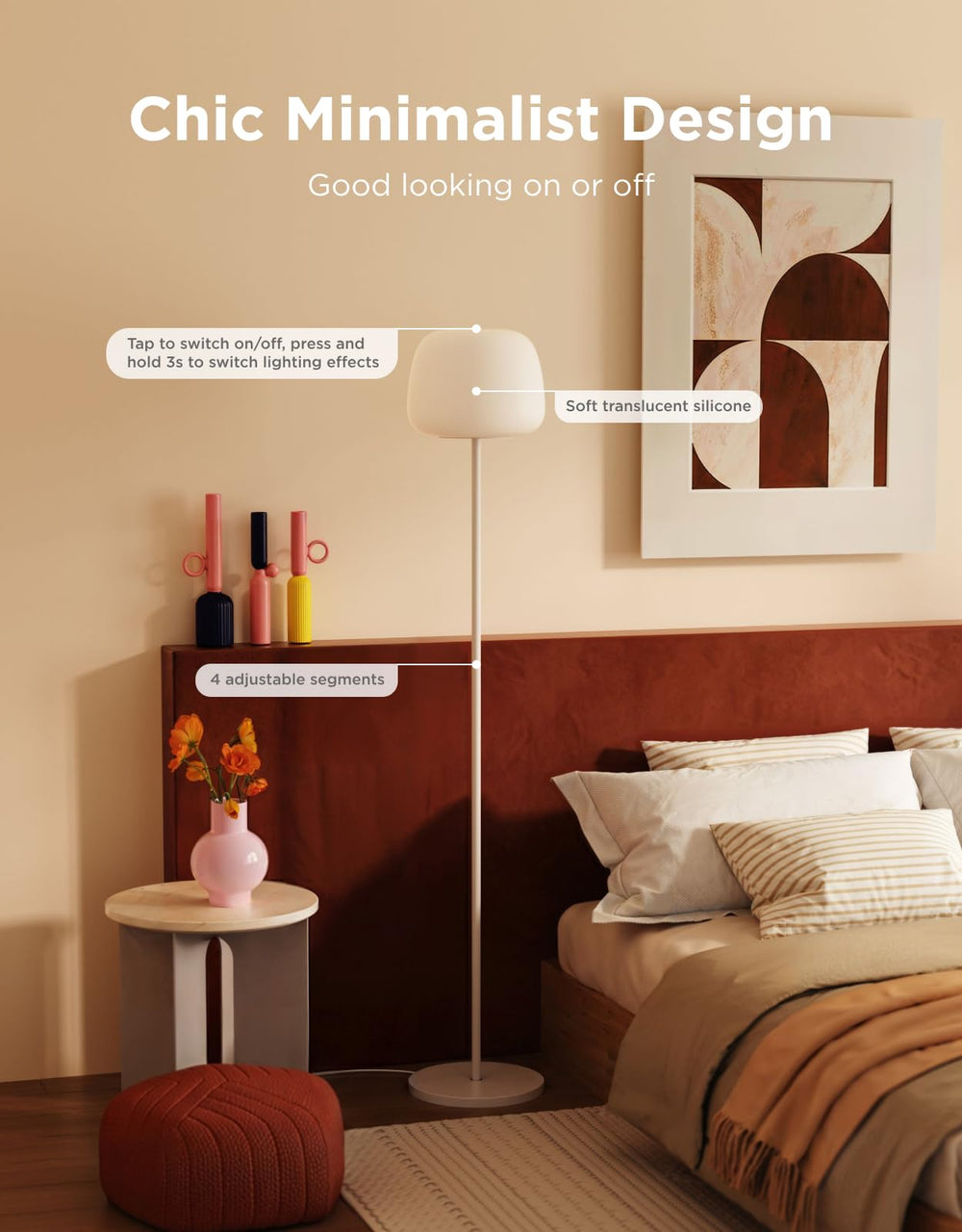 Govee lantern placed in living room corner creating depth and ambient multi-ring color for atmosphere